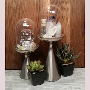 Glass Domes with Metal Pedestals - Set of 2