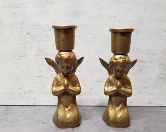 Two Brass Angel Chime Candlesticks