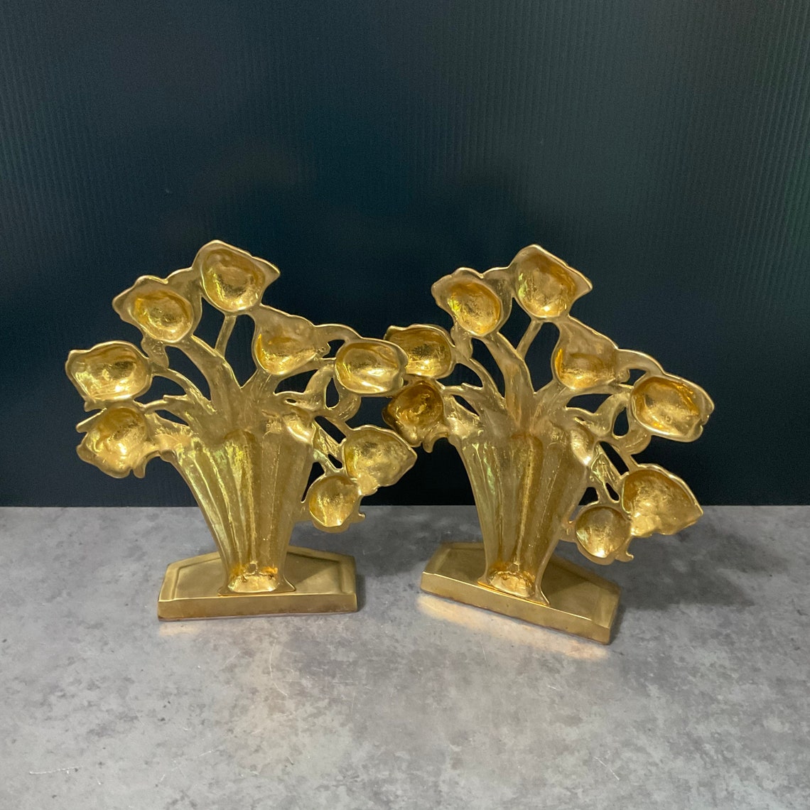 Heavy Decorative Crafts Inc. Brass Tulip Vase Bookends Pair Etsy