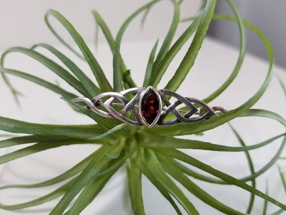 Sterling Silver Celtic Knot Garnet Brooch Pin - image 3