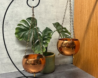 2 Small Footed Hanging Copper Pots