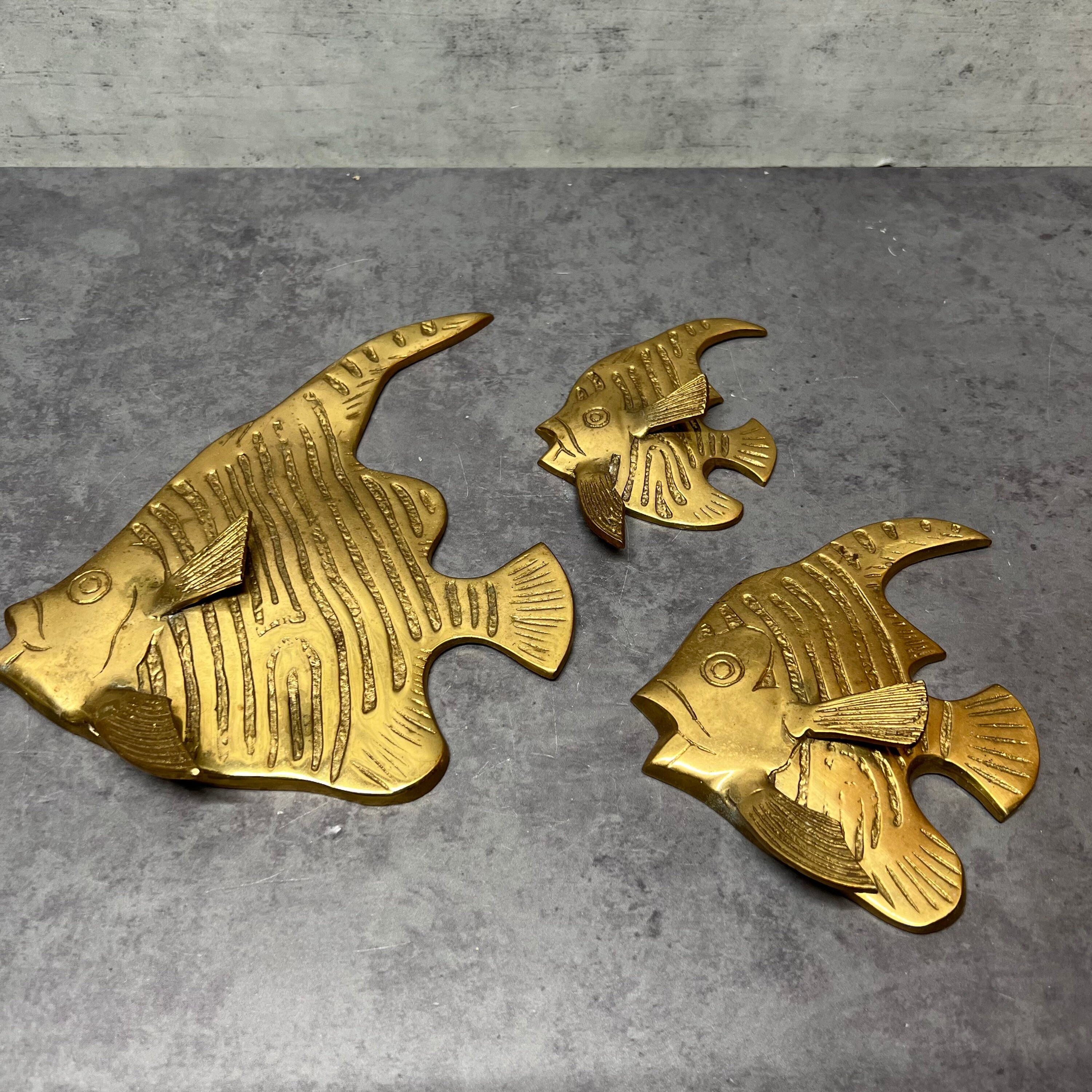 Three Brass Angelfish Fish Wall Hangings 