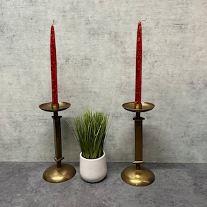Pair Mid Century Brass Candlesticks - 9.75&quot;
