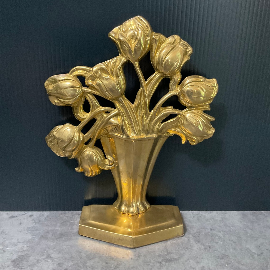 Heavy Decorative Crafts Inc. Brass Tulip Vase Bookends Pair Etsy