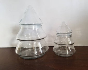 Two Christmas Tree Apothecary Jars