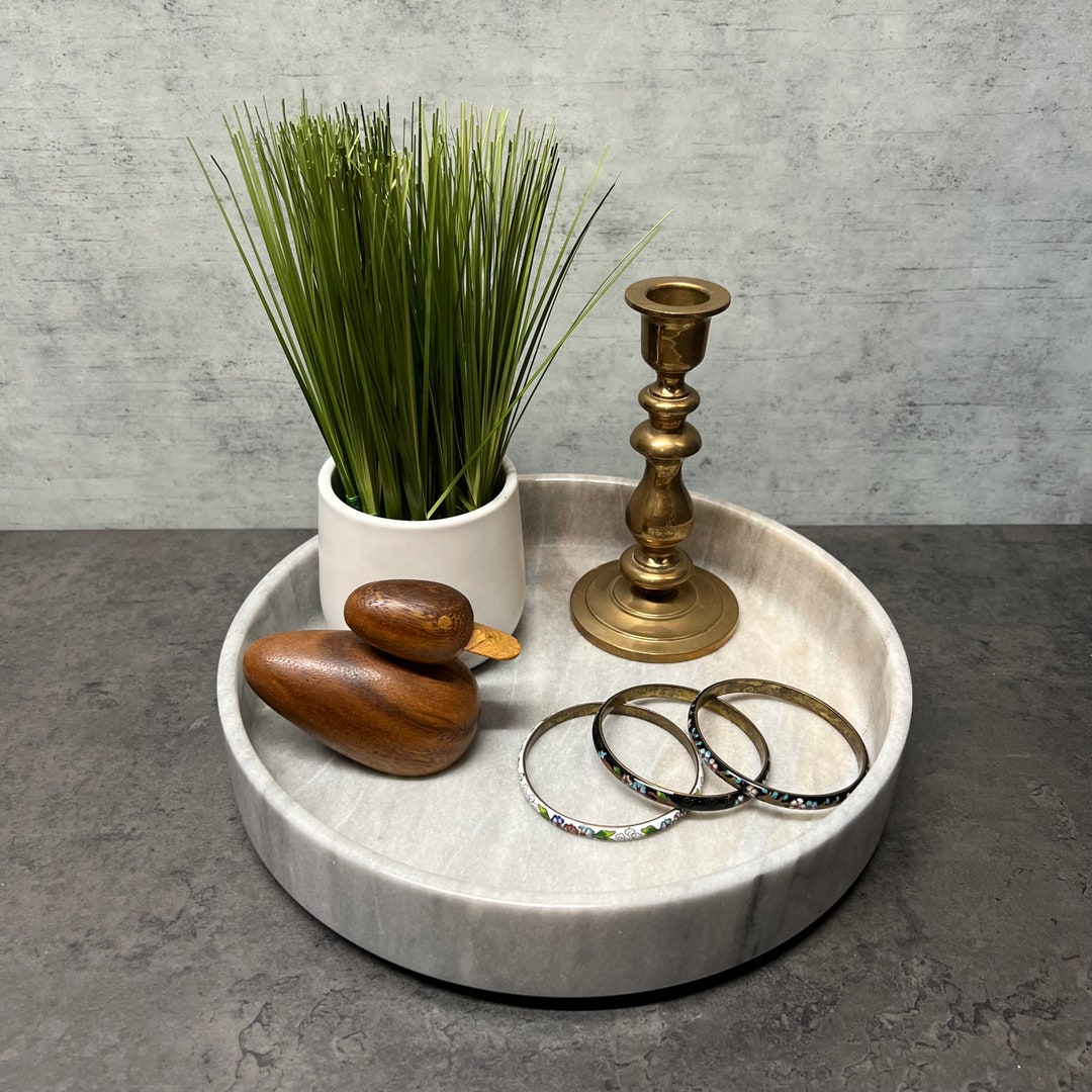 10.5 Round Marble Tray Vanity Bar Serving Kitchen Etsy