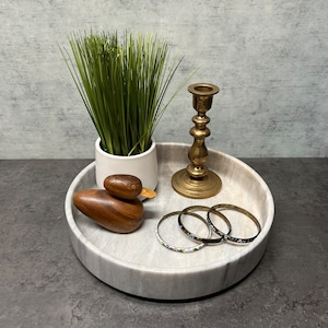 10.5&quot; Heavy Round Marble Tray - Vanity Bar Serving Kitchen