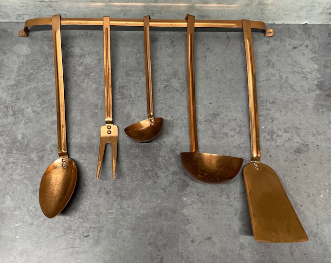 Copper Kitchen Utensil Set With Hanging Rack Etsy