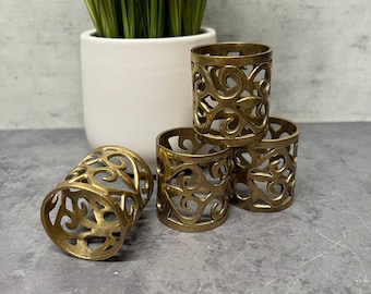 Four Brass Scroll Filigree Napkin Rings