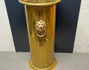 Vintage Brass Lions Head Umbrella Stand Cane Holder- 23" x 11"