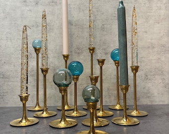 Choose Your Quantity - Shiny NOS Graduated Brass Candlesticks - Skinny Stemmed Assorted Sets