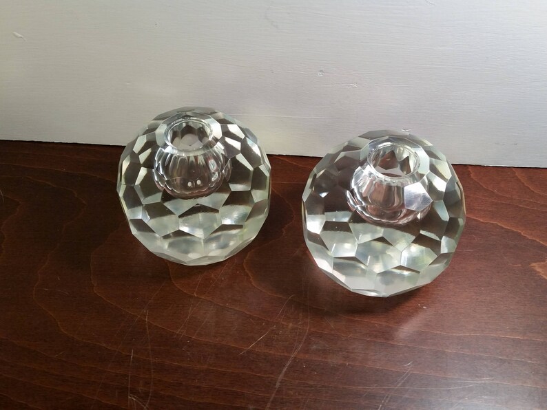 Post House Hand Cut Crystal Orb Candle Holders Japan Etsy