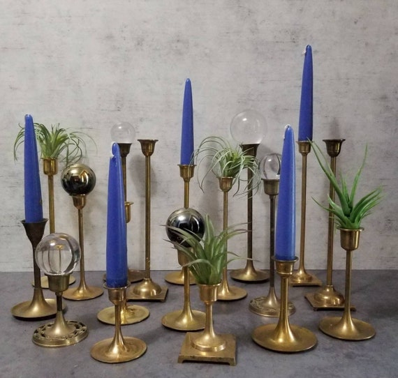 Eclectic Vintage Brass Candlestick Collection | Mismatched Sets for Holiday  Decor