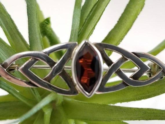 Sterling Silver Celtic Knot Garnet Brooch Pin - image 4