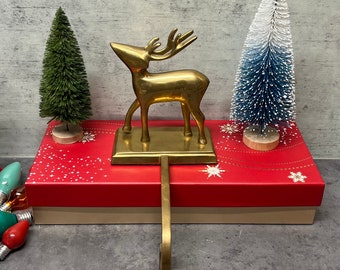 Large Brass Deer Christmas Stocking Holder