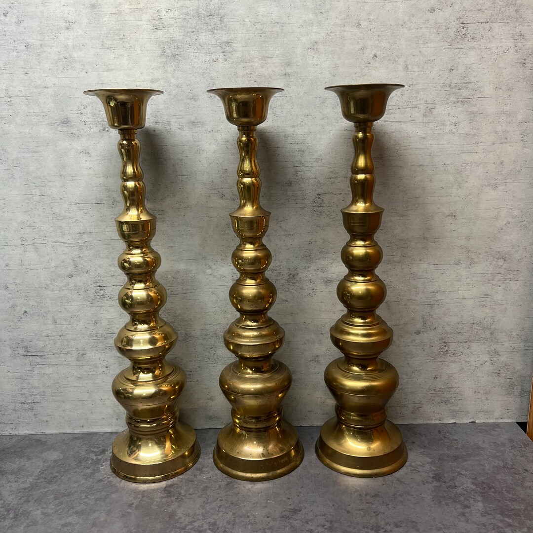 Three Jumbo Brass Candlesticks 18 Japan Etsy