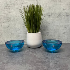 Iittala Bolla Blue Glass Tea Light Candle Holders Designed By Annaleena Hakatie