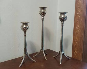 Set of Three Tall Silver Candlesticks - 10" - 13.5"