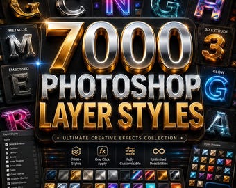 Pacchetto di 7000 stili di livello per Photoshop / Effetti di testo, 3D, oro, cromo, neon (download digitale)