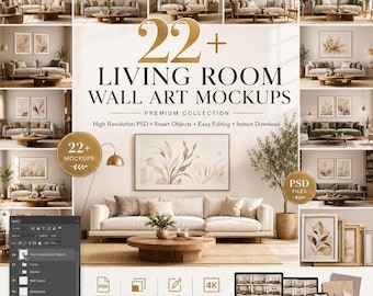 22+ Living Room Wall Art Mockups | Interior Design Templates (Digital Download)