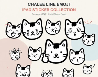 Chalee LINE Emoji Cat Stickers | 40 Expressive Digital Planner PNGs (Digital Download)