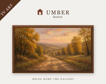 Soft Golden Hour Rural Road Frame TV Art, Autumn Landscape (Digital Download)