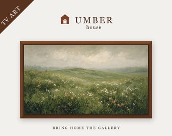 Moody Dark Green Wildflower Meadow Frame TV Art, Botanical Landscape (Digital Download)