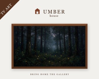 Moody Twilight Forest Frame TV Art, Soft Firefly Glow (Digital Download)