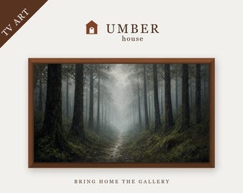 Moody Fog Bound Forest Path Frame TV Art, Dark Landscape Decor (Digital Download)