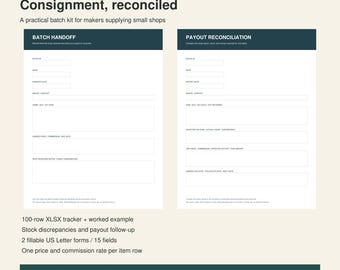 Maker Consignment Tracker, Batch Inventory and Payout Spreadsheet with Fillable PDF Forms
