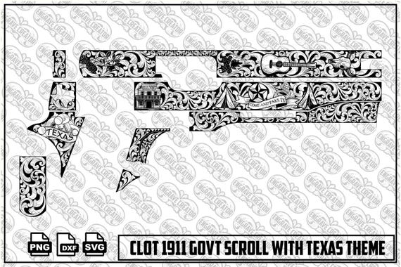 Colt 1911 Texas Scroll Engraving SVG | Western Cowboy Ornamental Design (Digital Files)