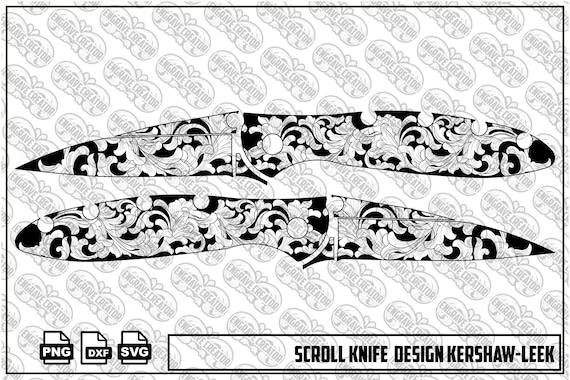 Folding Knife Scrollwork Laser Engraving SVG PNG Digital Download Files