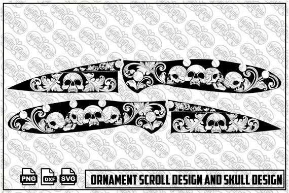 Ornamental Scroll Skull Laser Engraving Design – SVG, PNG, DXF