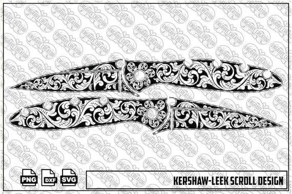 Folding Knife Scrollwork Laser Engraving SVG PNG Digital Files