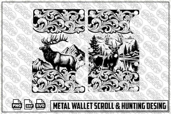 Metal Wallet Hunting Scroll Design, Deer Laser Engraving SVG