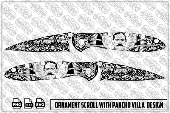 ornament scroll with pancho villa laser engraving design.desital downlod,svg png dxf ai8
