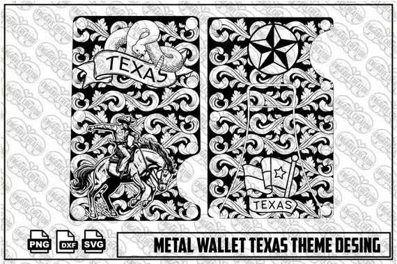 Texas Theme Metal Wallet Engraving Design, Western SVG