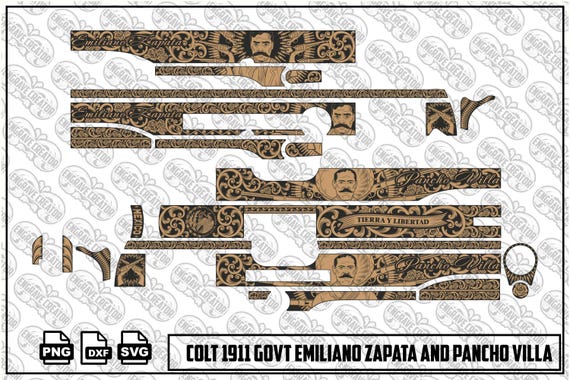 Colt 1911 Zapata Villa Vector Engraving | Mexican Revolution Western Art (Digital File)