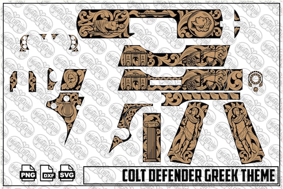 Colt Defender Greek Engraving Vector | Spartan Athena Scrollwork (Digital Design)