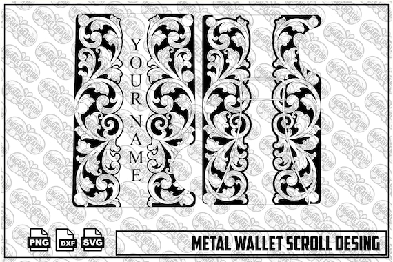 Metal Wallet Scroll Design, Ornamental Laser Engraving SVG