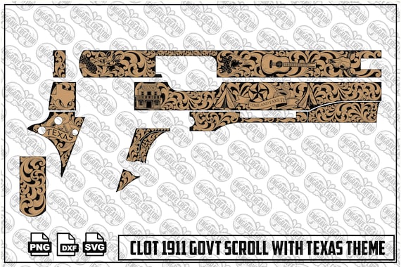 Colt 1911 Texas Scroll Engraving SVG | Western Cowboy Ornamental Design (Digital Files)