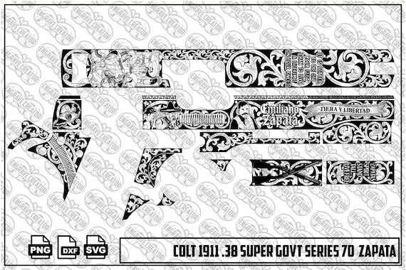 Colt 1911 Zapata Engraving SVG | Mexican Western Scrollwork Vector (Digital File)