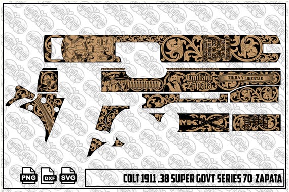 Colt 1911 Zapata Engraving SVG | Mexican Western Scrollwork Vector (Digital File)