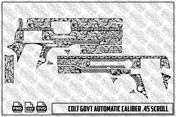 Colt Govt Automatic Caliber .45 Scroll Design | Ornamental Engraving Vector SVG | Premium Western Scrollwork Digital Art