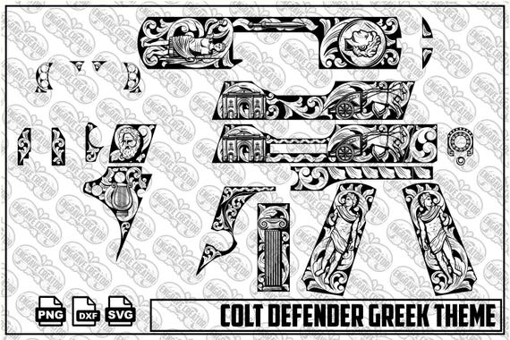 Colt Defender Greek Engraving Vector | Spartan Athena Scrollwork (Digital Design)