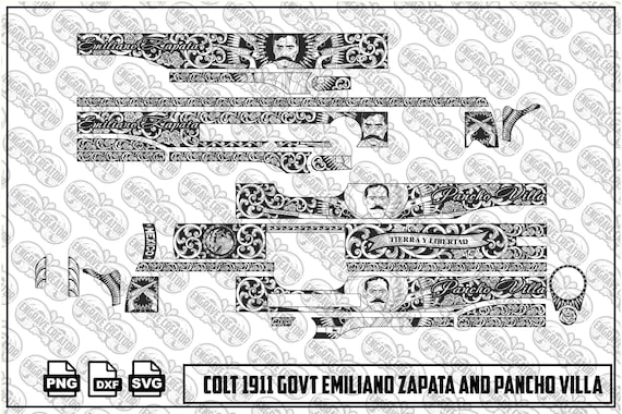 Colt 1911 Zapata Villa Vector Engraving | Mexican Revolution Western Art (Digital File)