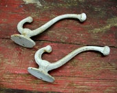 Hardware Coathooks Large Repurpose Hooks White Chippy Paint Salvage Hooks Coat Hooks Set of Two
