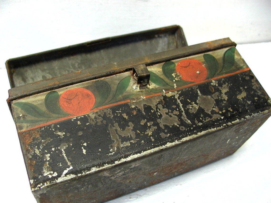 Vintage Tin Document Box Spice Tin Tea Tin Folk Art Painted Etsy