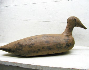 Antique Duck Decoy Hand Carved Painted Home Made - Large - Barn Rescue - Vintage Folk Art