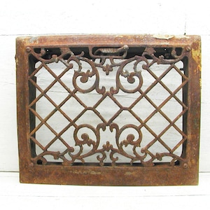 Antique Grate Ornate - Rusty Chippy Heat Register - Architectural Salvage Old Ornate Iron